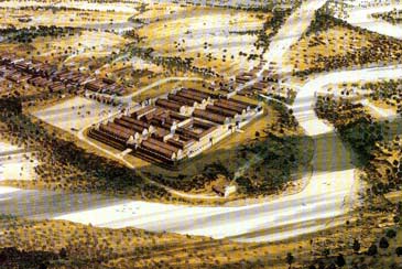 Painting showing the Roman fort of Manchester